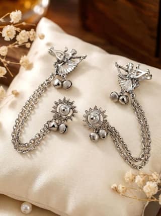 LUCKY JEWELLERY Oxidised Tribal Dancer Ear Cuff with Chain Earrings for Women (258-KK2O-10672)