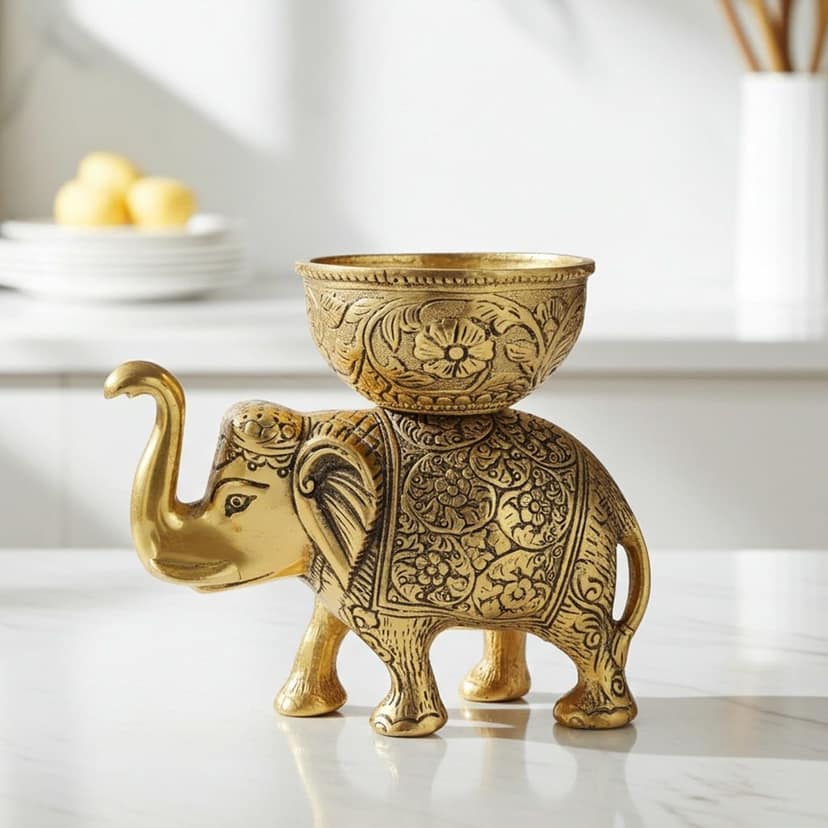 Aluminium Showpiece Elephant Bowl, Height : 6 Inch (ASMAS492 C) view 2