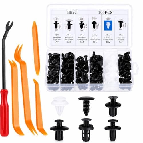 100 Pcs Car Bumper Repair Kit, Universal Car Bumper Clips Plastic Push Rivets Fasteners with 5 Trim Removal Tools for Door Panel, Fender, Hood, Splash Shield & Interior Trim view 2