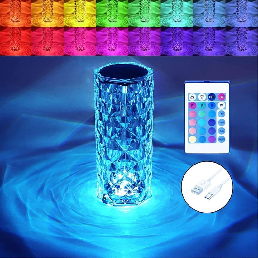 Crystal Touch Lamp – 16-Color Rose Diamond LED Table Light