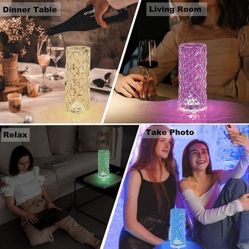 Crystal Touch Lamp – 16-Color Rose Diamond LED Table Light view 2