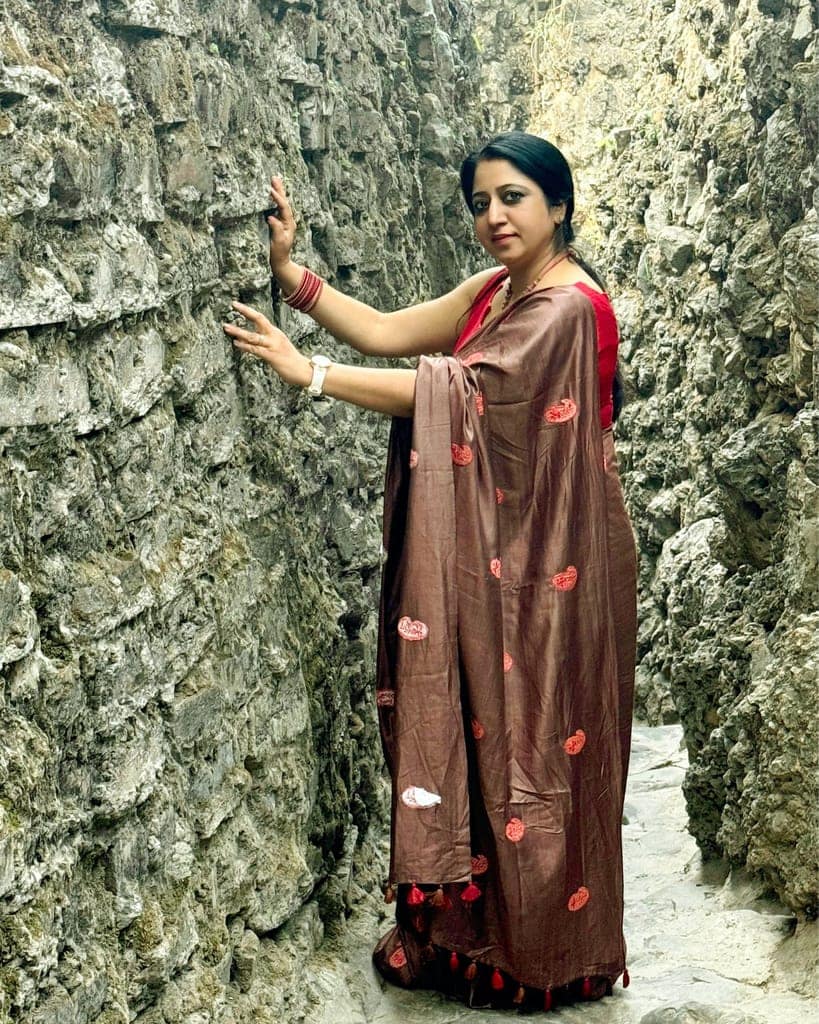 Silkmark Certified Pure Tussar Silk Embroidered Saree Coffee Brown Color with Embroidery Color Blouse (Tussar by Tussar)-7924 view 6