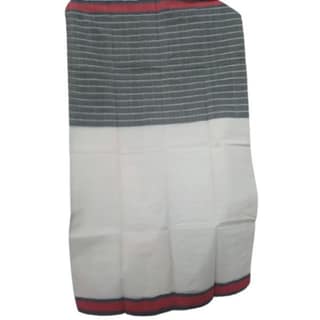 Handwoven Cotton Saree - White with black stripe and red border