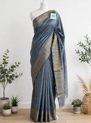Kota Viscose Semi Raw Silk Saree with Golden Zari Mangalgiri Border