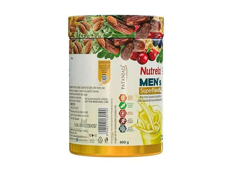 Nutrela Men Superfoods With Whey Protein Powder - 400g, Vanilla Flavor | Everyday Fitness with Biofermented Multivitamins & Whey Protein to support in Bone & Joints Health , Muscle , Heart , Hair & Nails , Ednergy Booster and Mood Stabilizer view 2