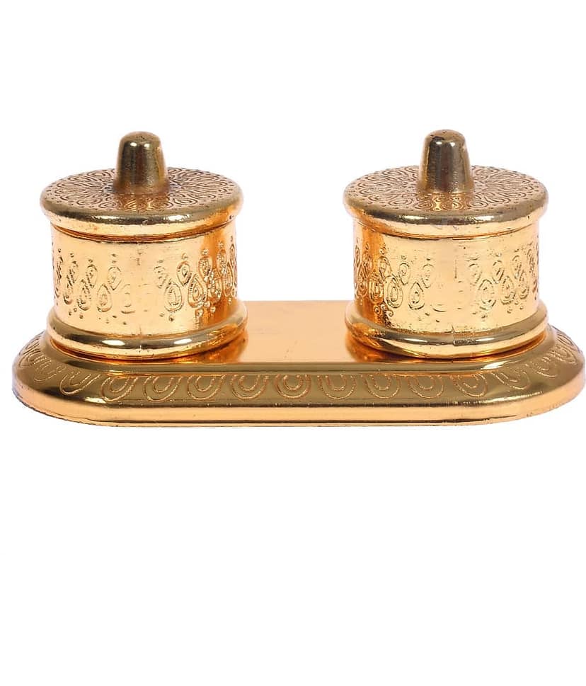 Fashion Bizz Beautiful Roli-Chandan, Chawal-Akshat- Haldi - Kumkum Box Pair - 11 cm view 2