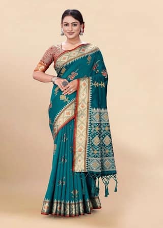 Woven Art Silk Saree in Teal Blue