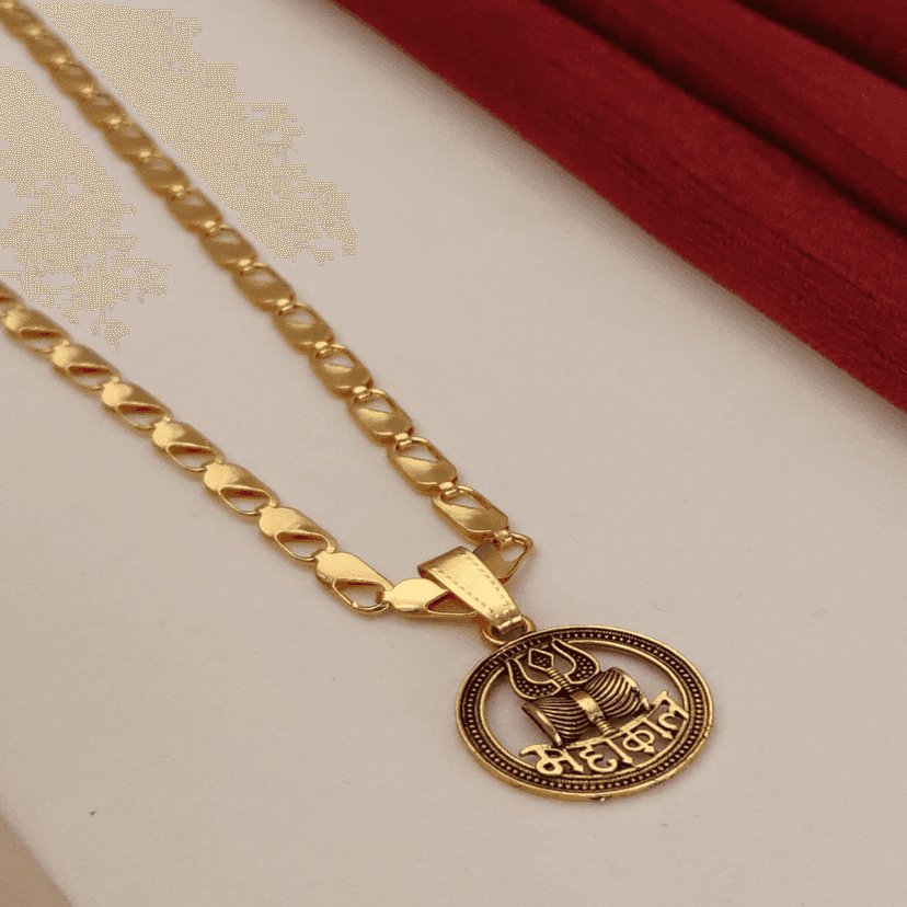 Mahakal Fancy Gold Plated Long CHAIN-PENDANLE & Gold Rudraksha Bracelet For Man's and Boy's (COMBO PACK OF 2 PIC) view 4