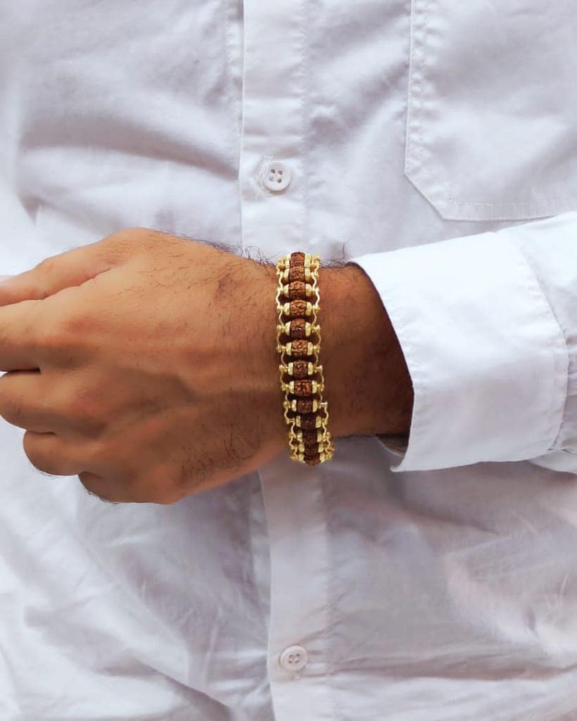 Mahakal Fancy Gold Plated Long CHAIN-PENDANLE & Gold Rudraksha Bracelet For Man's and Boy's (COMBO PACK OF 2 PIC) view 6