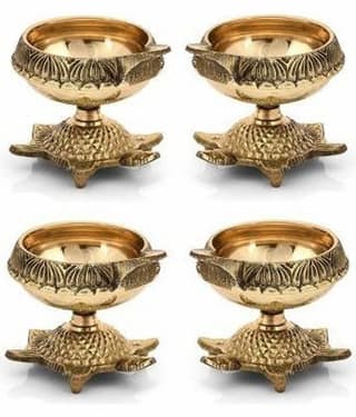 Fashion Bizz Pure Brass Akhand Jyoti Deepak Table Diya Set - Pack of 4