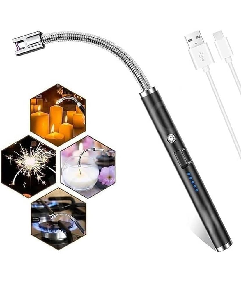 Bhavyta Black Stainless Steel Rechargeable Electric Gas Lighter Home Use ( Set of 1 )