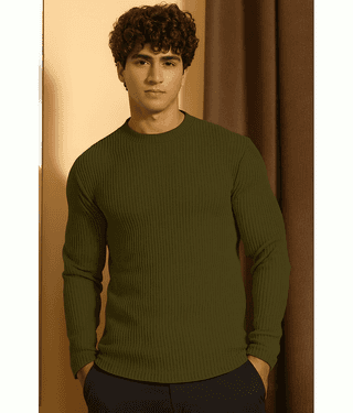 RodZen Men Polyester Regular Fit Self Design T-Shirt ( Olive )