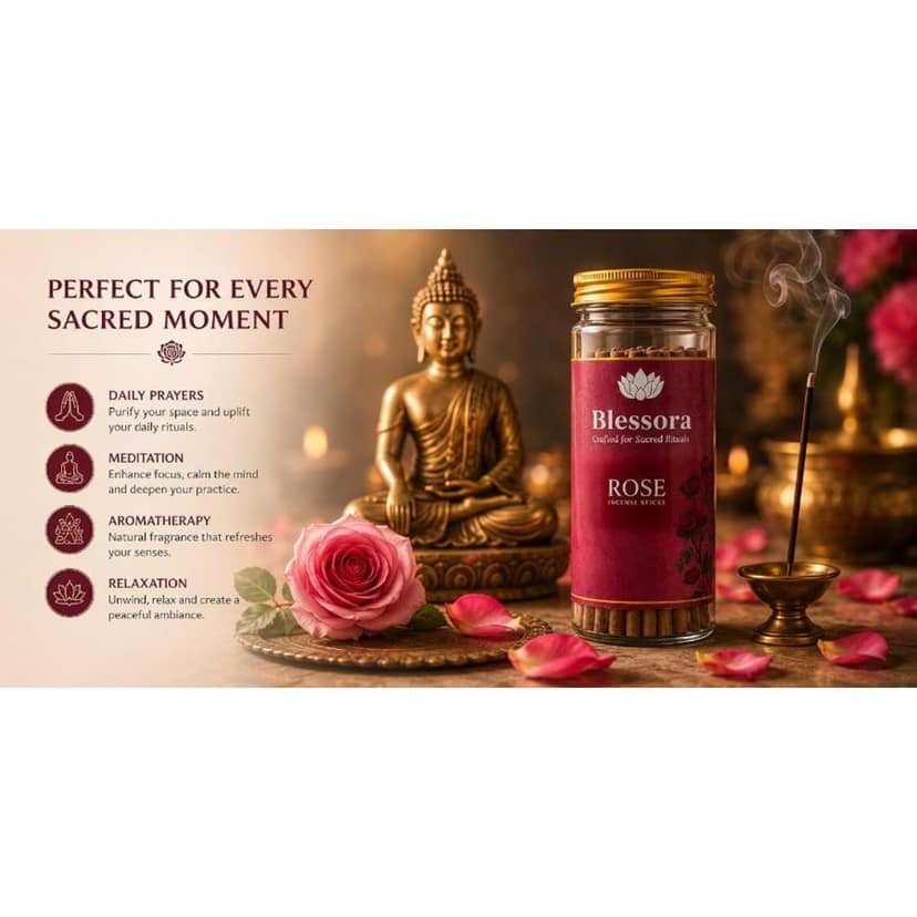 Incense Sticks - Rose Bambooless Smokeless Agarbatti for Pooja Meditation Yoga & Home Fragrance, 100% Charcoal Free (45 Sticks, 100g) view 4