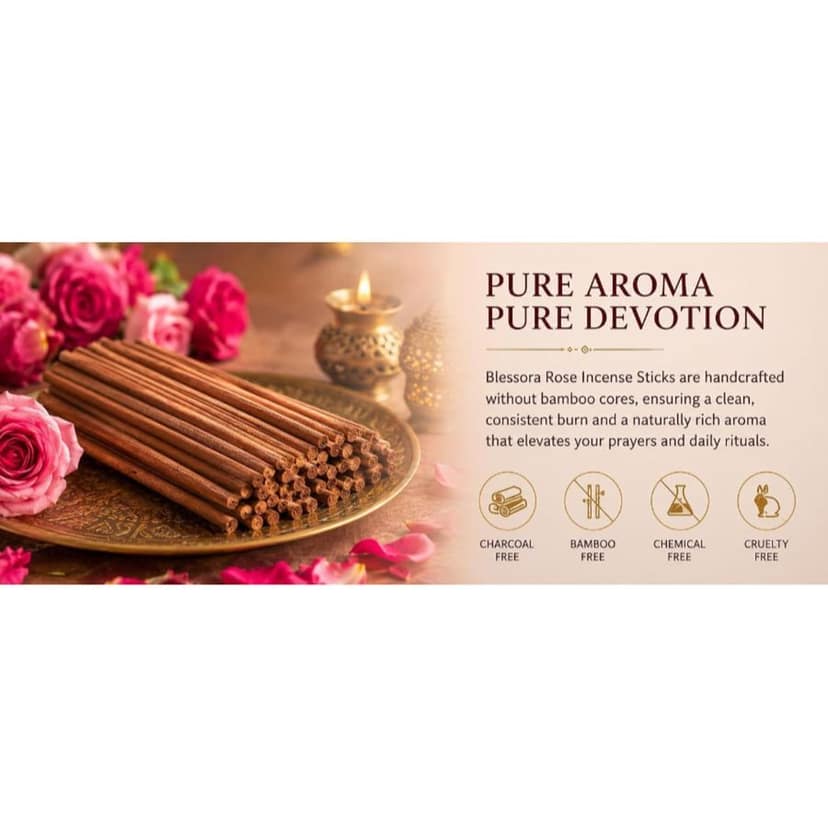 Incense Sticks - Rose Bambooless Smokeless Agarbatti for Pooja Meditation Yoga & Home Fragrance, 100% Charcoal Free (45 Sticks, 100g) view 7
