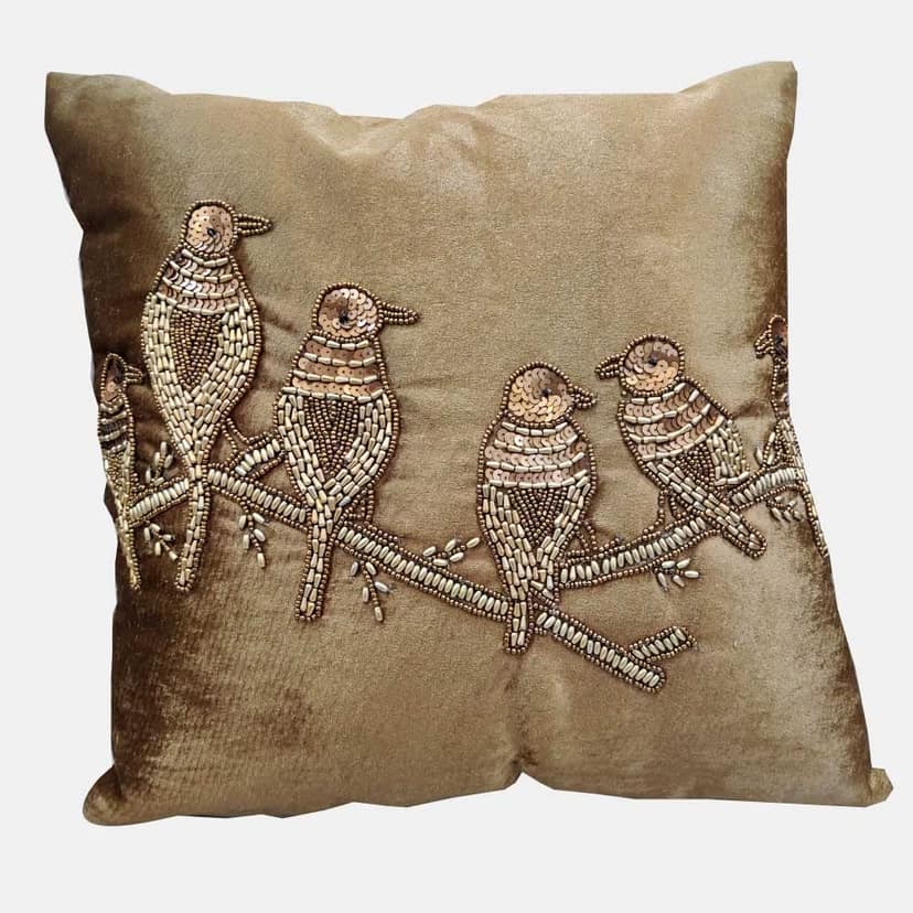 Suede Bronze Brown Set of 3 Ethnic Beaded Embroidered Square Combo Cushion Covers for Sofa Home Bedroom (16x16 inch or 40 x 40 cm) view 2