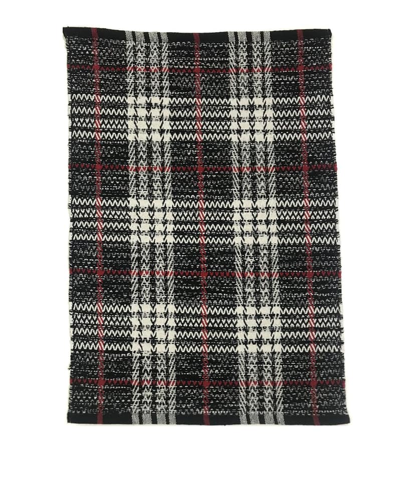 Hand Woven Recycled Cotton Rug, Black/White, Size 20'’x30'’. Machine Washable Pack of 2