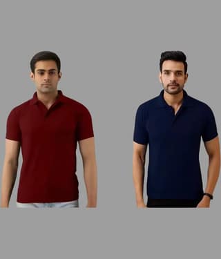 SKYRISE Pack of 2 Cotton Blend Slim Fit Solid Half Sleeves Men's Polo T Shirt ( Multicolor )