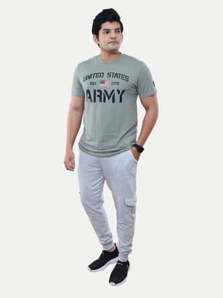 Men Grey Logo typographic printed basic cotton T-shirt