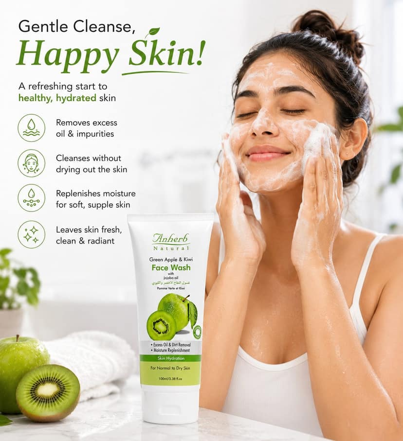 Anherb Natural Green Apple & Kiwi Face Wash - 100ml view 2