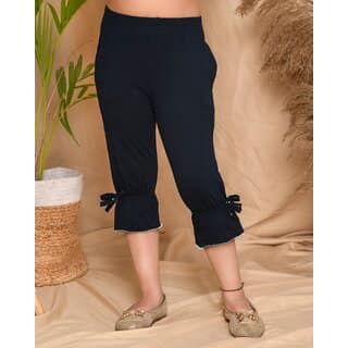 Kids Cave Capri For Girls Casual Solid Cotton Blend (Black Pack of 1)