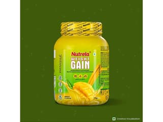 Nutrela Weight Gainer Powder - 1kg Mango Flavour 20g Protein 66.8 Carbs 13 Vitamins 12 Minerals with Khandsari Sugar Ideal for Athlete Men Women Kids above 10 Year