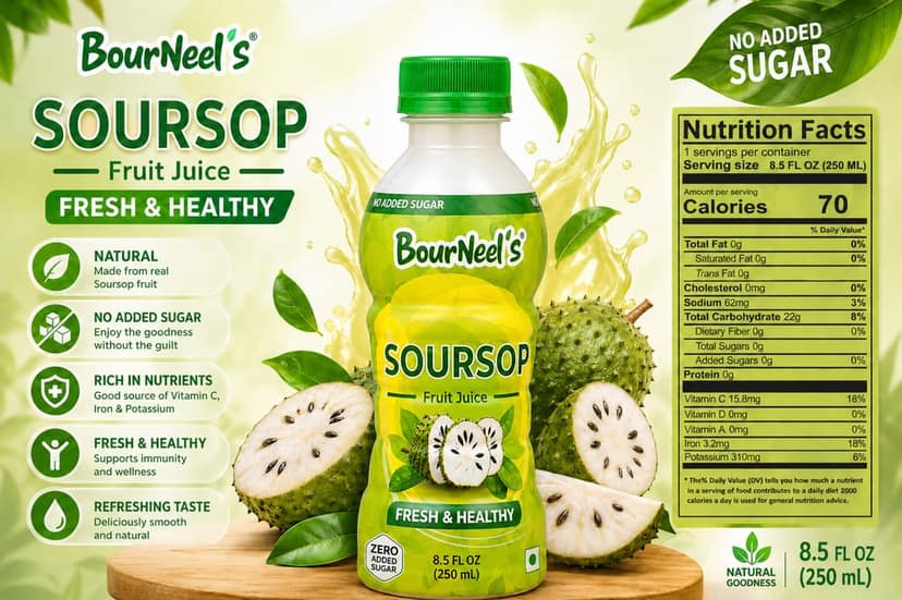 BourNeel's® Soursop Sugar Free Fruit Juice 250 ml Pack of 1 | No Added Sugar | Graviola Laxman Phal Fruit Pulpy Juice Drink | High Vitamin C | view 3