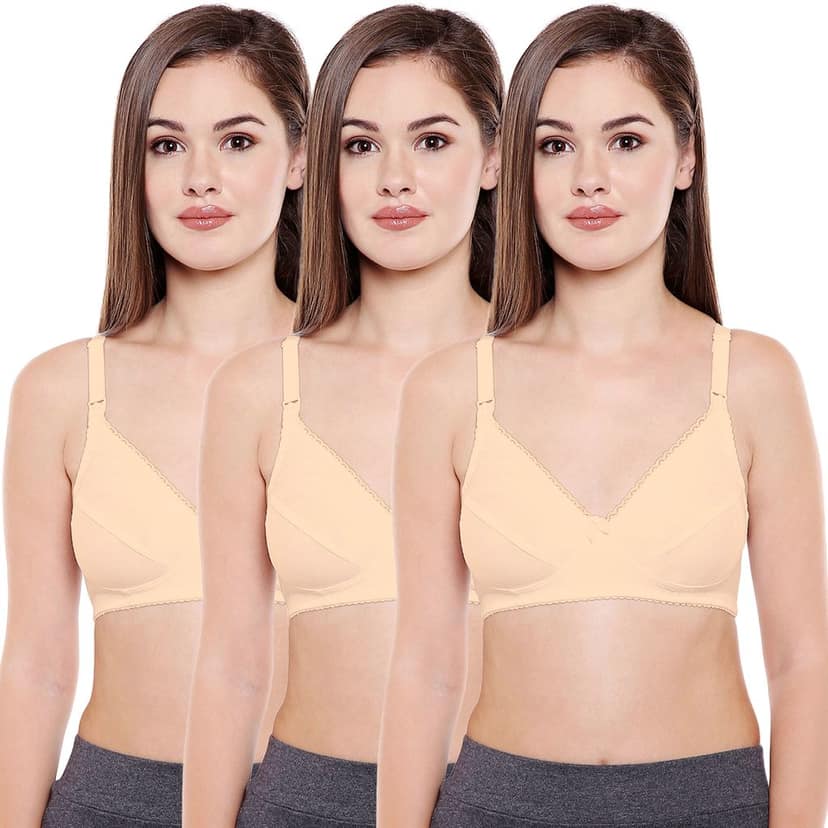 Bodycare 100% Cotton Non Padded Non wired Feeding Bra-Pack of 3