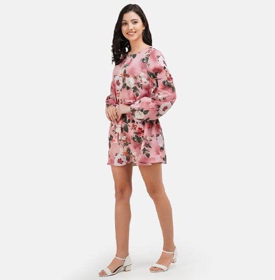 Floral Print Peach A-Line Dress view 2