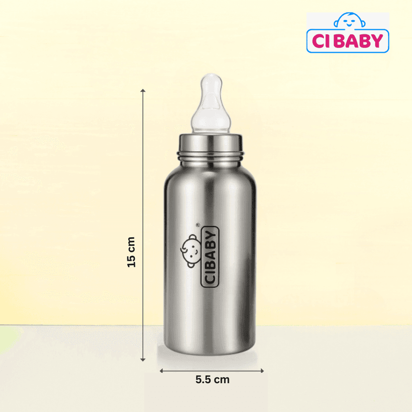 CI Baby Stainless Steel Baby Feeding Bottle SS304 Wide Neck Full Steel Matt Glossy Finish 240ml with Easy-Hold Infants 0-3 Years Milk, Water, Juice, Home, Gifting, Birthday, Special Occasions view 2