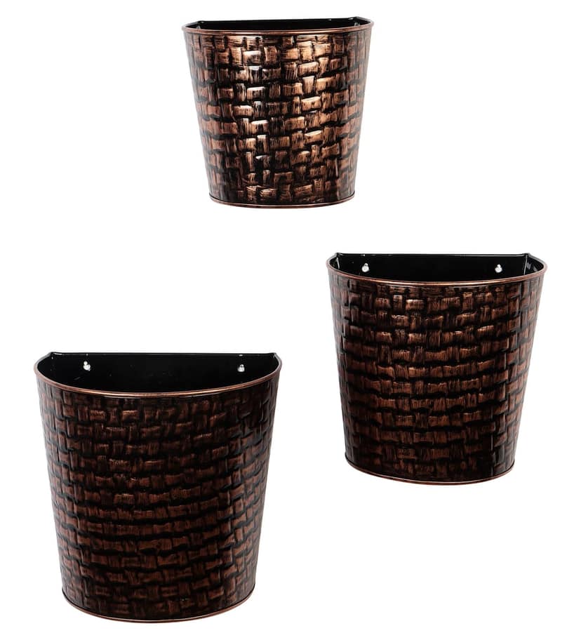 Copper & Black Hammred Wall Planter Set of 3 view 2