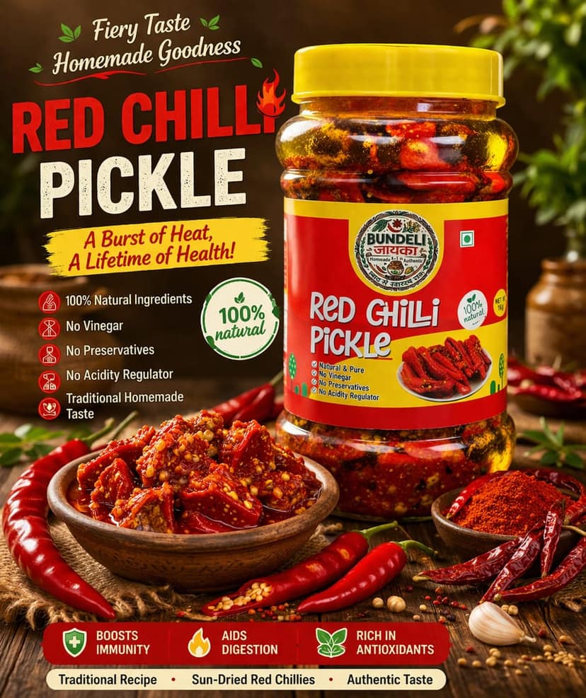 Bundeli Jayaka Traditional Red Chilli Pickle 1kg view 4