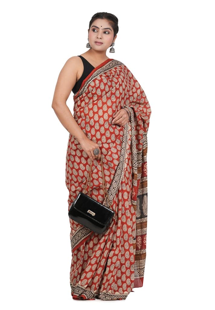 Bagru Handblock Printed Cotton Saree With Blouse - (1TTXSARRJ17106-17) view 3
