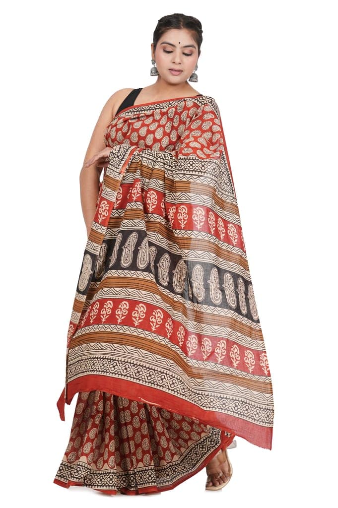 Bagru Handblock Printed Cotton Saree With Blouse - (1TTXSARRJ17106-17) view 4