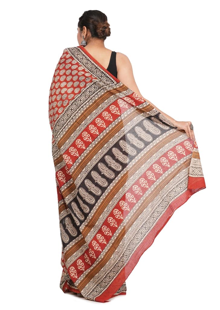 Bagru Handblock Printed Cotton Saree With Blouse - (1TTXSARRJ17106-17) view 6