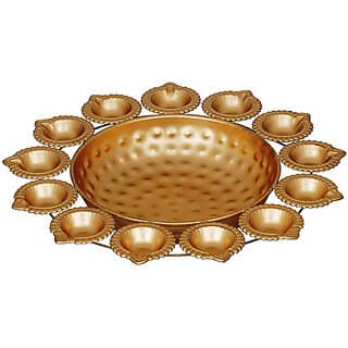 Pack of 1 Diya-Shaped Flower Decorative Urli Bowl Gold Tealight Holder, Handcrafted Home Dcor