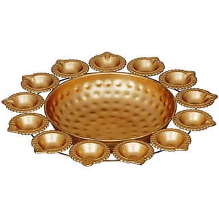 Pack of 1 Diya-Shaped Flower Decorative Urli Bowl Gold Tealight Holder, Handcrafted Home Dcor view 2