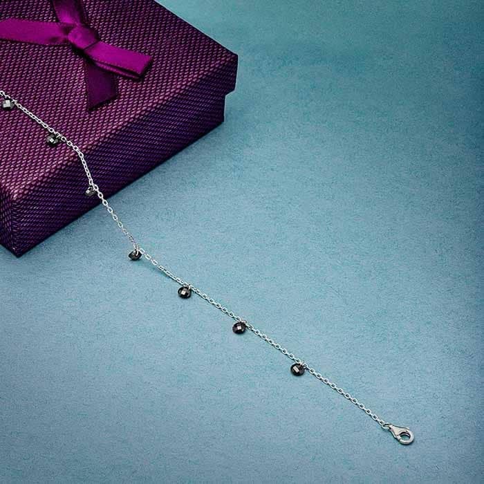 Silver Royal Crystal Anklet (Black) view 3