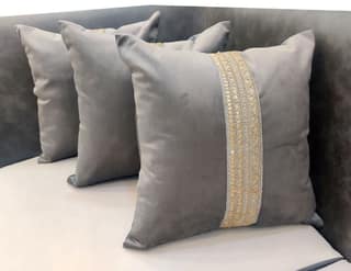 GOODVIBES 16X16 Inches Grey Velvet Suede Cutwork Embroidered Square Cushion Cover with Lace for Décor Sofa Couch Living Room Bedroom Farm House Indoor Outdoor | 40cm * 40 cm I Set of 3|