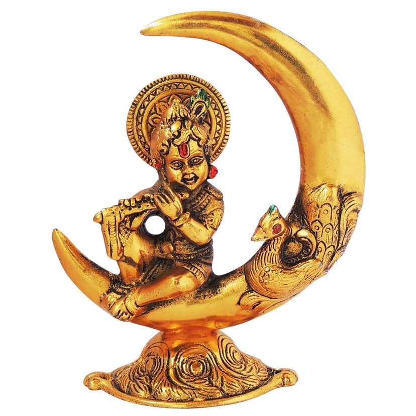 Aluminium Showpiece Krishna On Moon Statue (ASMAS305 G) view 2