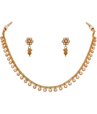 JFL - Jewellery For Less Copper Golden Designer 22kt Gold Plated Necklaces Set