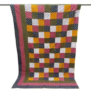 Garvi Gurjari (A Gujarat Govt Enterprise Multicolor Cotton Patchwork Quilt with Navy Blue Border