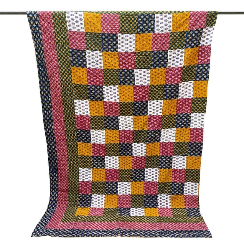 Garvi Gurjari (A Gujarat Govt Enterprise Multicolor Cotton Patchwork Quilt with Navy Blue Border