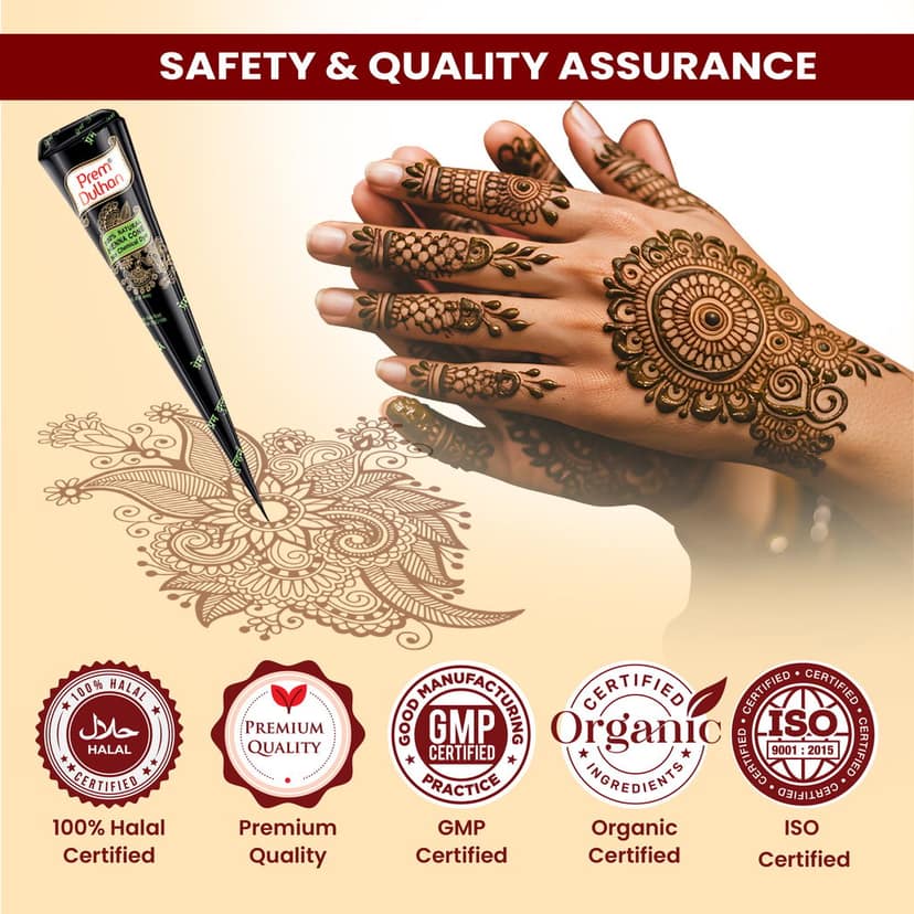 Prem Dulhan Natural Henna Mehandi Cones 12 Pcs Box, Brown Mehendi Cones, for Bridal and Festivals, Easy Application Black box view 5