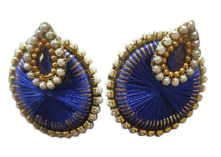 Blue Silk Thread Earrings with Pearl and Stone Detailing