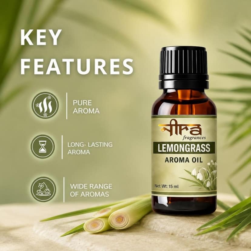 Nira Fragrances Oil | 15 ml | LemonGrass Aroma Oil for Home Fragrance | Best for Aromatherapy | Helps in Meditation | Used in Diffuser, Candles, Air Fresheners view 3