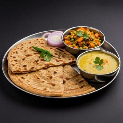 Parathas [2 Pieces] + Dal + Veg Sabji [dry]