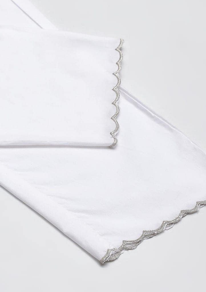 Cotton Scalloped Solid Women's Pants - White view 2