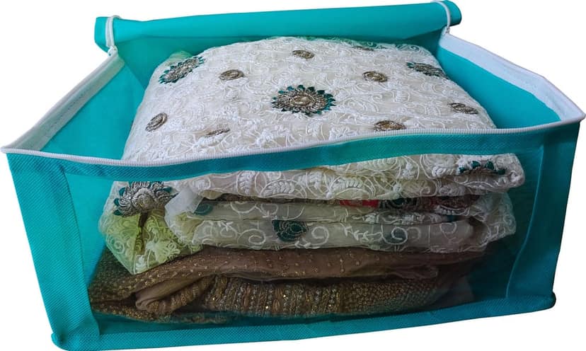 Non Woven Fabric Multi-Purpose Storage Bag/Saree Cover/Clothes Organiser for Wardrobe Set with Transparent Window (Pack of 2) view 6