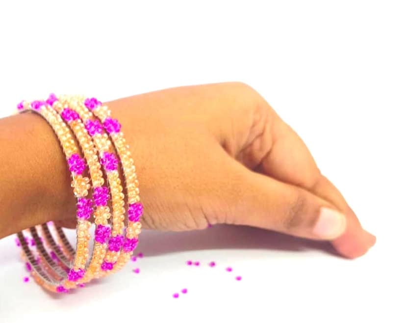 Pink FSH Flowers Bead Work (4 ps) view 4