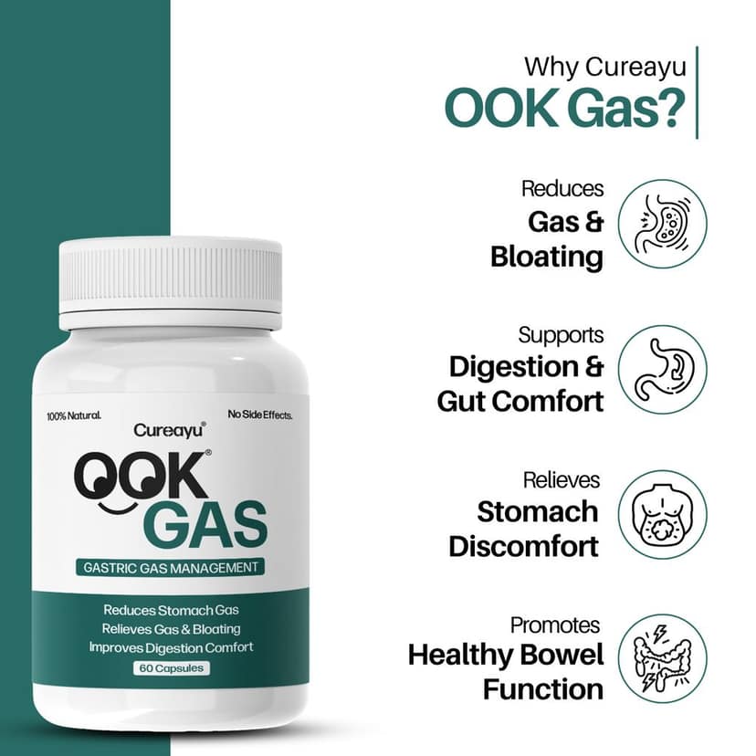 Cureayu OOK® Gas Capsules | Ayurvedic Support for Gas Relief & Digestion Comfort view 2